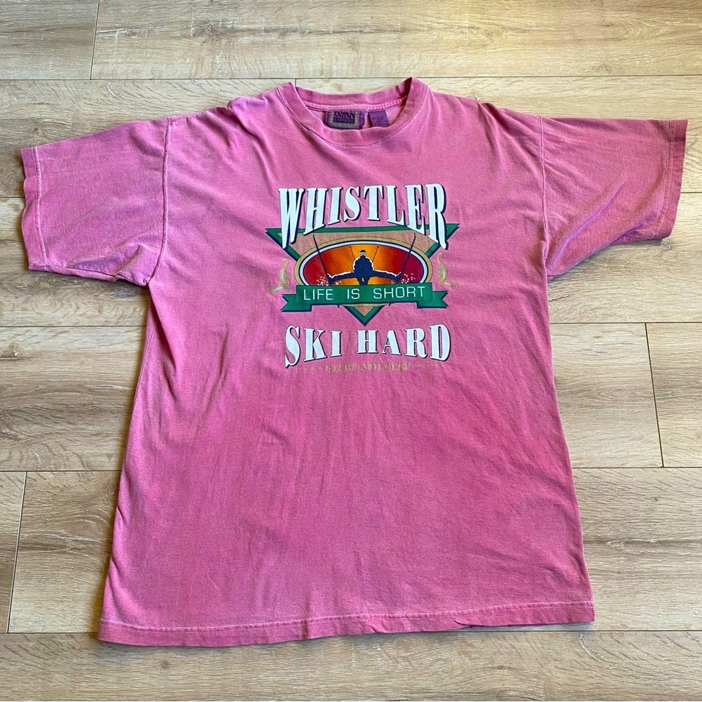 Vintage Whistler BC T-Shirt Life Is Short Ski Hard Steep And Deep 100% Cotton